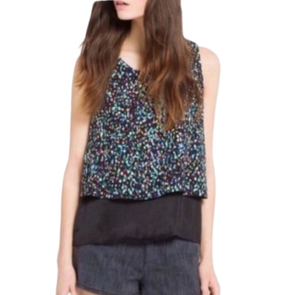 Sandro Paris Multi-Colour Abstract Print Layered Sleeveless Blouse - Picture 1 of 12